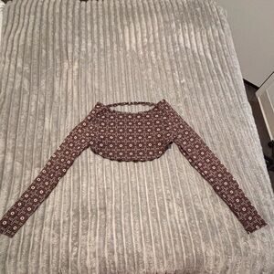 SHEIN Brown and White Geometric Crop Top